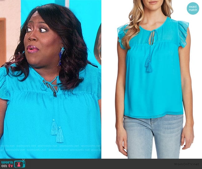 Cece Floral Flutter Sleeve Top worn by Sheryl Underwood on The Talk