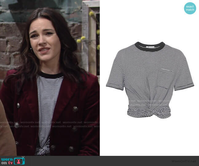T by Alexander Wang Cropped Twist-front T-shirt worn by Tessa Porter (Cait Fairbanks) on The Young and the Restless