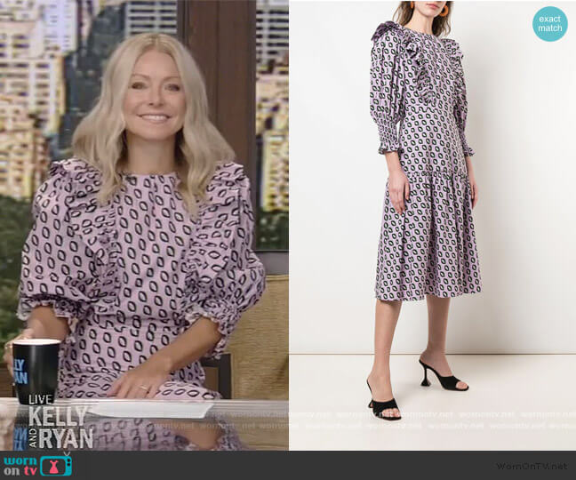 Cynthia Rowley Campbell Ruffled Midi Dress worn by Kelly Ripa on Live with Kelly and Mark