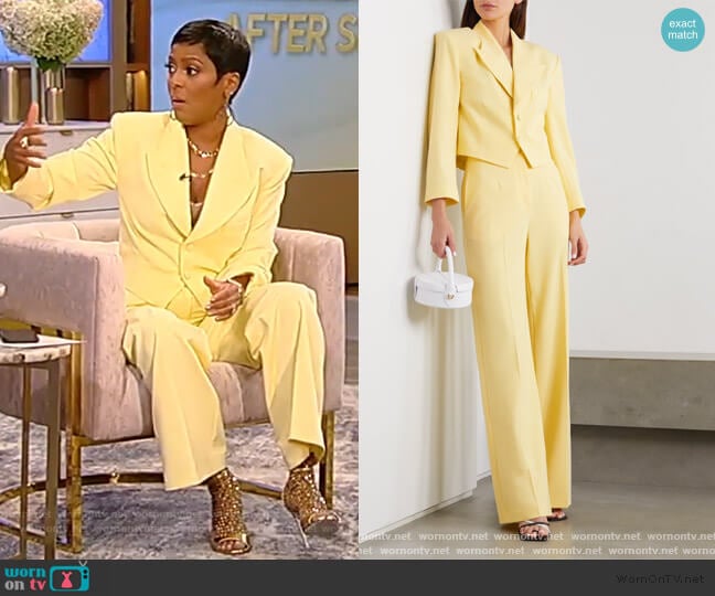 De La Vali Freida cropped woven blazer worn by Tamron Hall on Tamron Hall Show