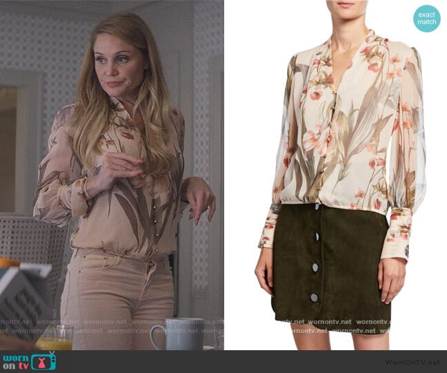 Elie Tahari Orion Blouse worn by Debbie Wesley (Virginia Williams) on Teenage Bounty Hunters