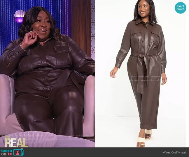 Eloquii Faux Leather Jumpsuit With Button Front worn by Loni Love on The Real
