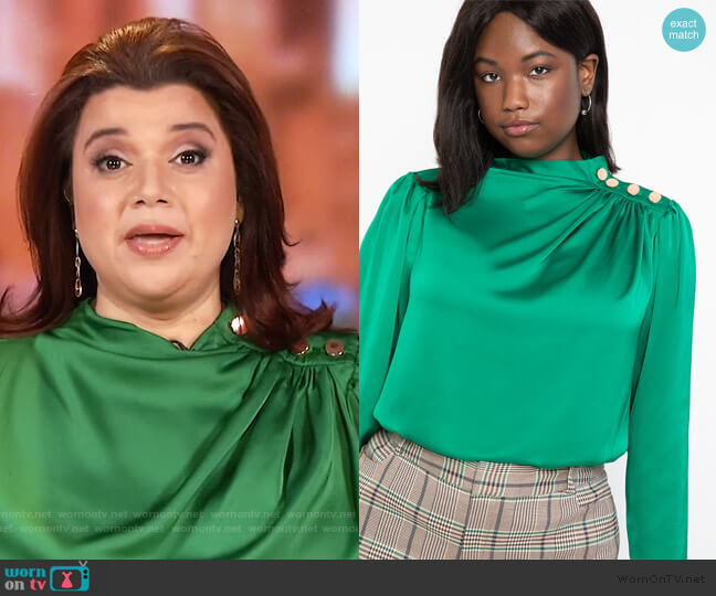 Eloquii Satin Button Shoulder Top worn by Ana Navarro on The View
