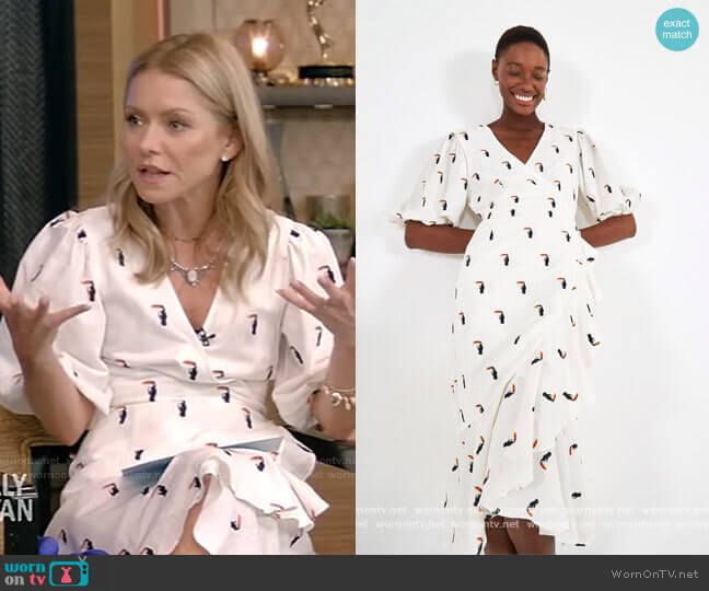 FARM Rio Embroidered Tucano Wrap Dress worn by Kelly Ripa on Live with Kelly and Mark