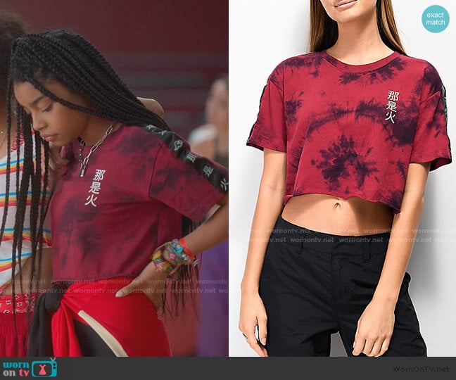 Empyre Kipsy Tape Red Tie Dye Crop T-Shirt worn by Flynn (Jadah Marie) on Julie and the Phantoms