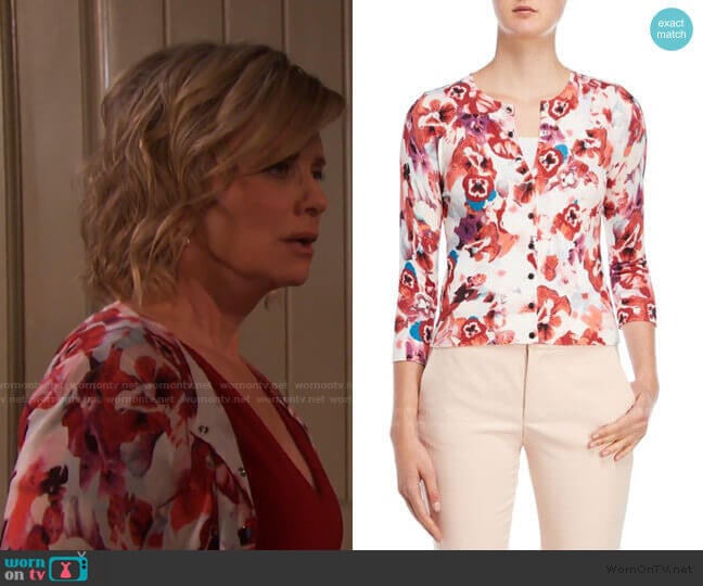 Karen Millen Floral Cardigan worn by Kayla Brady (Mary Beth Evans) on Days of our Lives