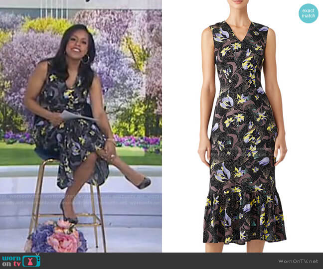 Suno Floral Ruffle Hem Sheath worn by Sheinelle Jones on Today