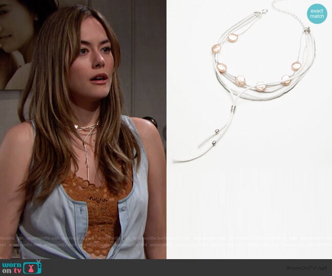 Free People Wanted and Wild Leather Bolo Necklace worn by Hope Logan (Annika Noelle) on The Bold and the Beautiful