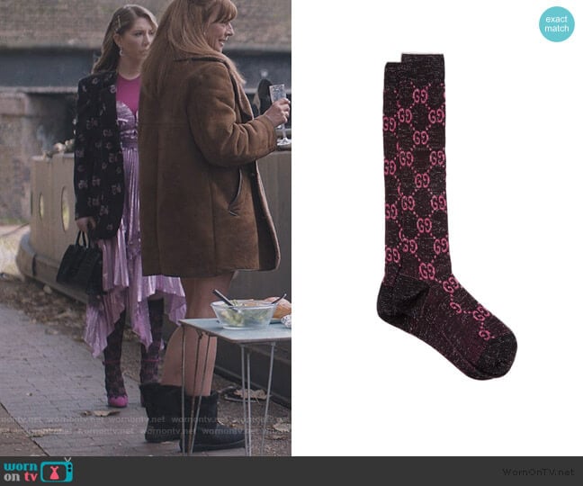 Gucci GG-intarsia cotton-blend lamé knee-high socks worn by Katherine (Katherine Ryan) on The Duchess