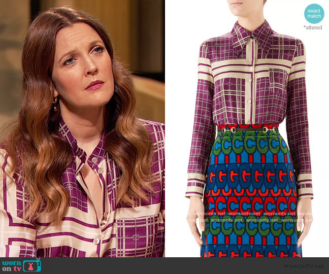 Gucci Silk Twill Rope Print Shirt worn by Drew Barrymore on The Drew Barrymore Show