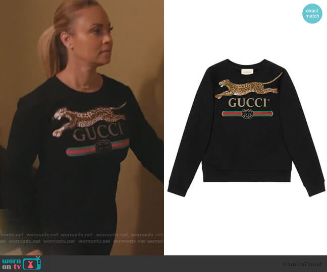 Gucci Gucci logo sweatshirt with leopard worn by Gizelle Bryant on The Real Housewives of Potomac