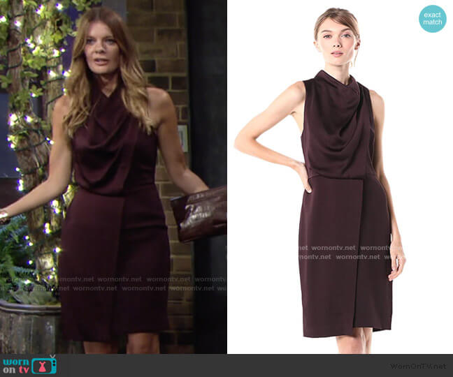 Halston Sleeveless Cowl Drape Satin Crepe Combo Dress worn by Phyllis Summers (Michelle Stafford) on The Young and the Restless