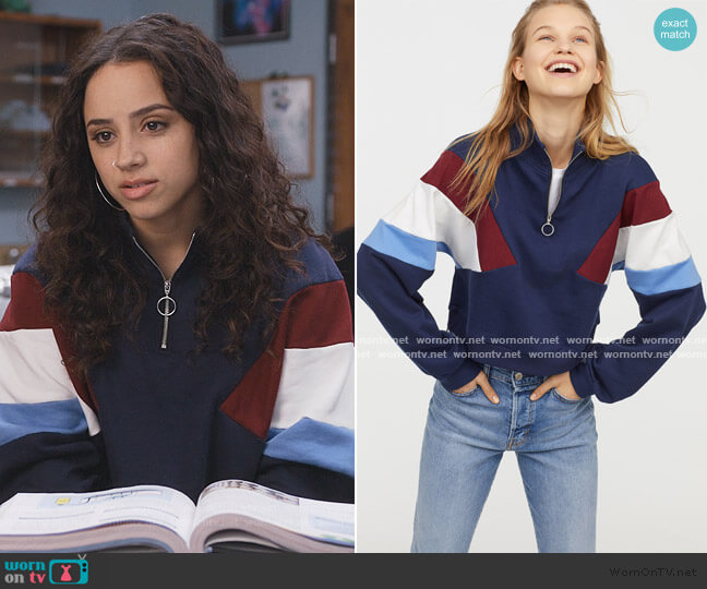 H&M Stand up Collar Sweatshirt worn by Moe Truax (Kiana Madeira) on Trinkets