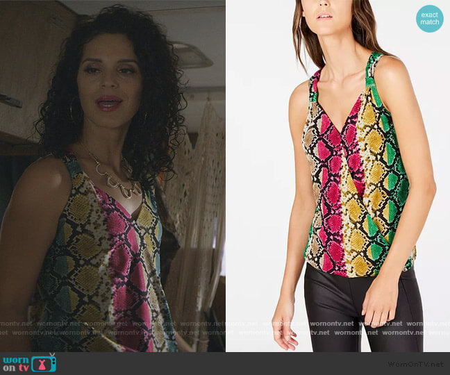 INC International Concepts INC Snake-Embossed Surplice Tank Top worn by Yolanda Carrion (Shirley Rumierk) on Teenage Bounty Hunters