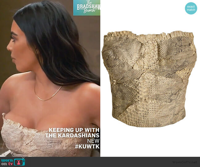 John Galliano Snakeskin Bustier Top worn by Kim Kardashian on Keeping Up with the Kardashians
