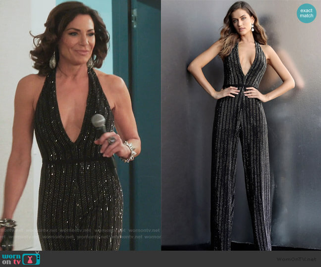 Jovani 65051 Plunging Halter Jumpsuit worn by Luann de Lesseps on The Real Housewives of New York City