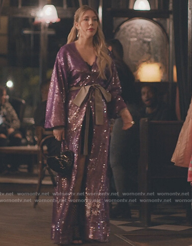Katherine’s purple sequin maxi dress on The Duchess