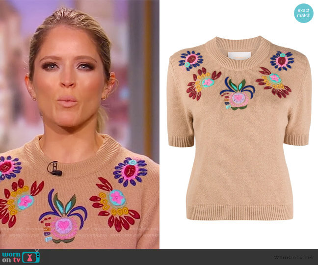 LA Doublej Embroidered Short-Sleeved Jumper worn by Sara Haines on The View