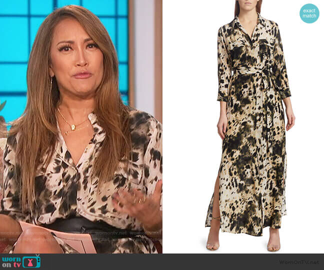 L'Agence Cameron Silk Printed Long-Sleeve Shirtdress worn by Carrie Inaba on The Talk