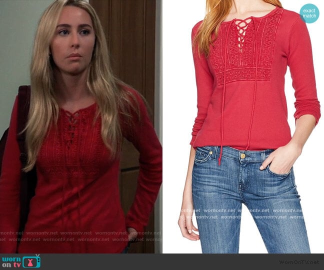 Lucky Brand Crochet Lace Up Thermal Knit Top worn by Josslyn Jacks (Eden McCoy) on General Hospital
