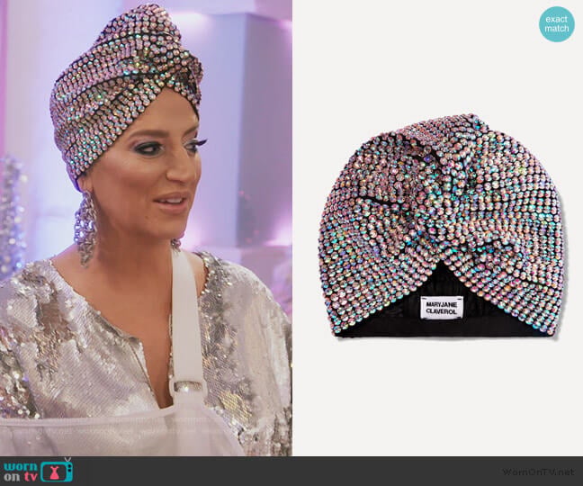 Maryjane Claverol Honore crystal-embellished stretch-cotton turban worn by Dorinda Medley on The Real Housewives of New York City