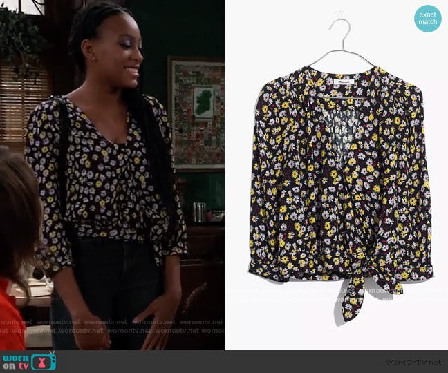 Madewell Wrap Top in French Floral worn by Trina (Sydney Mikayla) on General Hospital