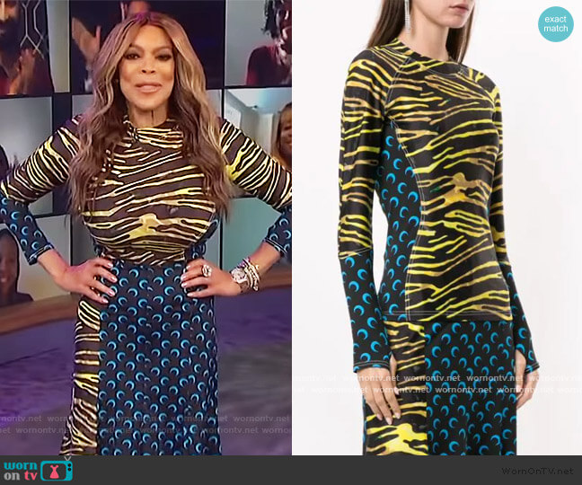 Marine Serre zebra-print long sleeve T-shirt worn by Wendy Williams on The Wendy Williams Show