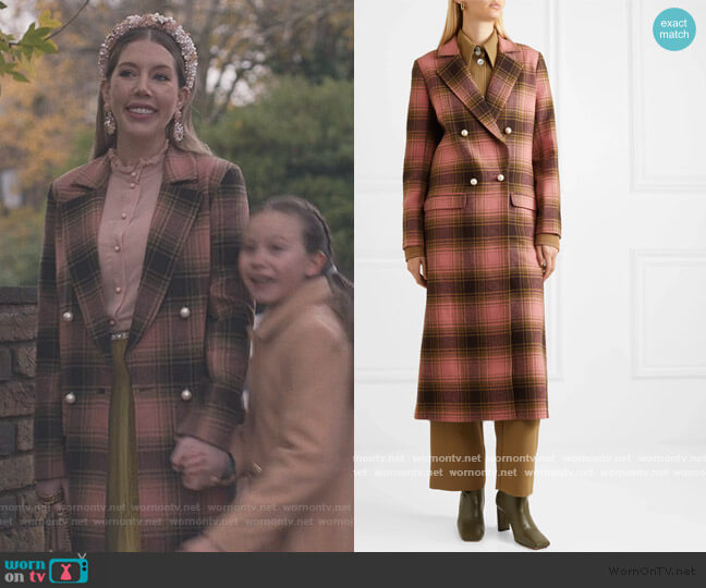 Mother of Pearl Mable embellished double-breasted checked wool coat worn by Katherine (Katherine Ryan) on The Duchess
