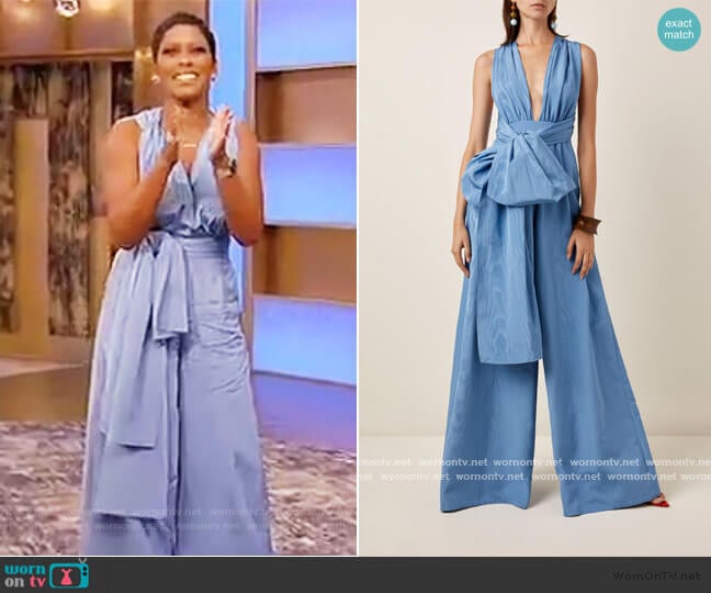 Oscar De La Renta Moire Faile Wide-Leg Jumpsuit worn by Tamron Hall on Tamron Hall Show