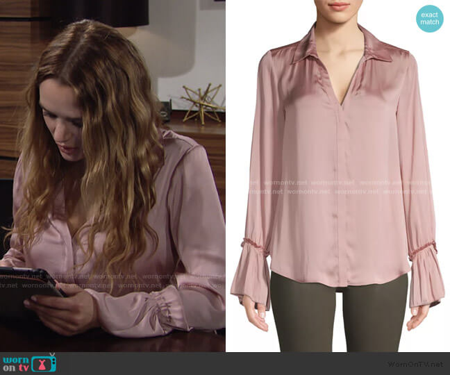 Paige Jeans Abriana Ruffle Cuff Satin Shirt worn by Summer Newman (Hunter King) on The Young and the Restless