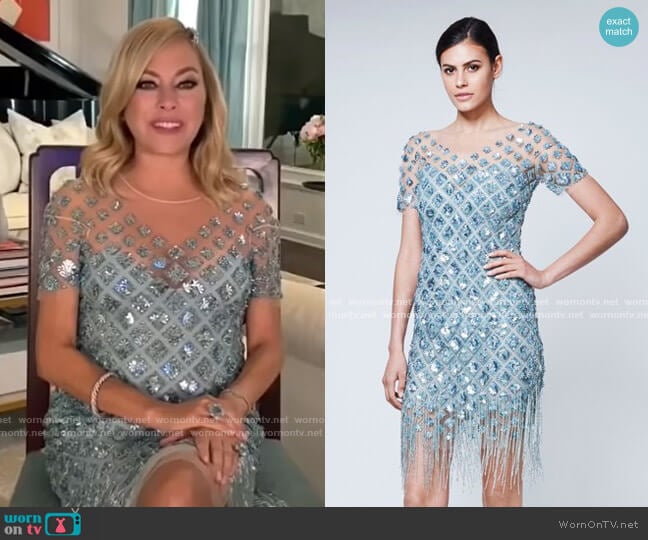 Pamella Roland Fringe-Trim Sequined Tulle Dress worn by Sutton Stracke on The Real Housewives of Beverly Hills