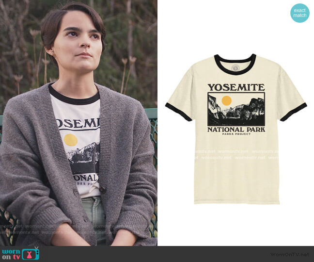 Parks Project Yosemite Photo Ringer Tee worn by Elodie Davis (Brianna Hildebrand) on Trinkets