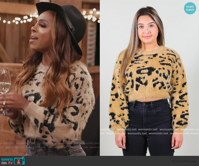Penelope Cropped Leopard Print Sweater worn by Candiace Dillard Bassett on The Real Housewives of Potomac