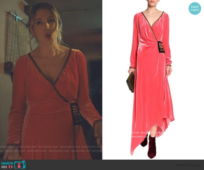 Peter Pilotto Embellished velvet wrap midi dress worn by Katherine (Katherine Ryan) on The Duchess