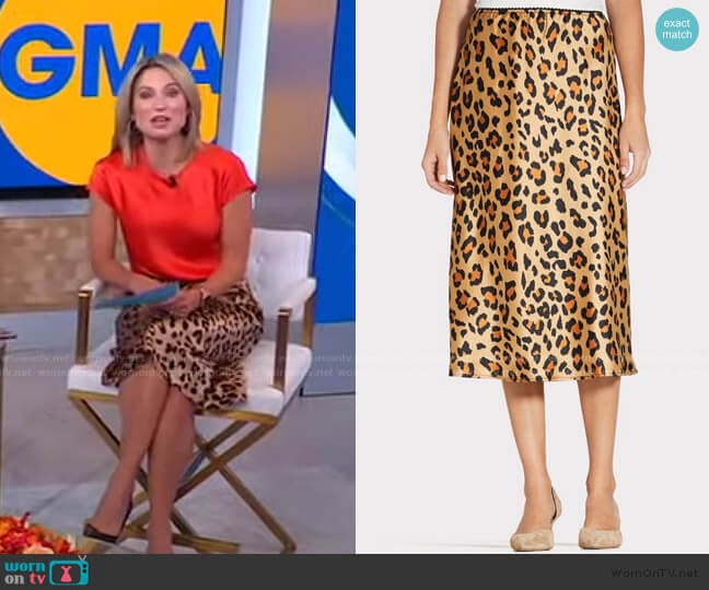 Peyton Jensen Tamra Leopard Print Skirt worn by Amy Robach on Good Morning America