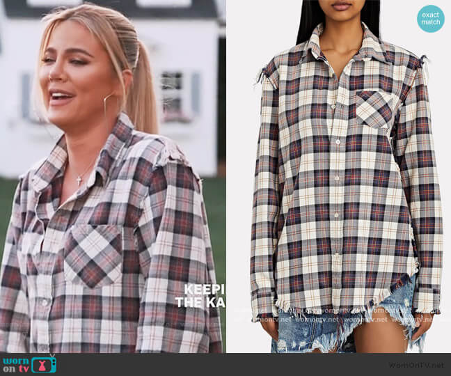 R13 Shredded Seam Plaid Shirt worn by Khloe Kardashian on Keeping Up with the Kardashians
