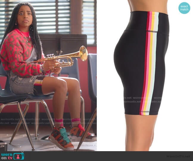 Spiritual Gangster Rainbow Side Stripe Bike Shorts worn by Flynn (Jadah Marie) on Julie and the Phantoms