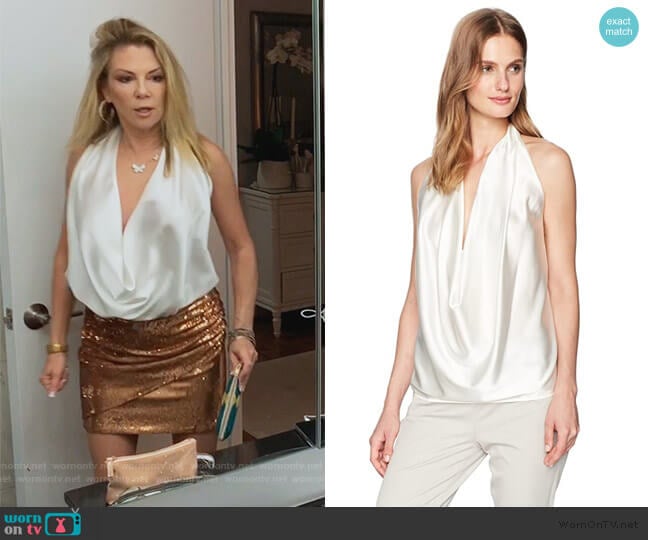 Ramy Brook Harriet Silk Halter Top worn by Ramona Singer on The Real Housewives of New York City