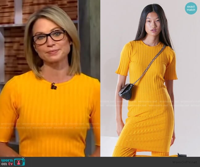 Simon Miller Capo Short Sleeve Rib Dress worn by Amy Robach on Good Morning America