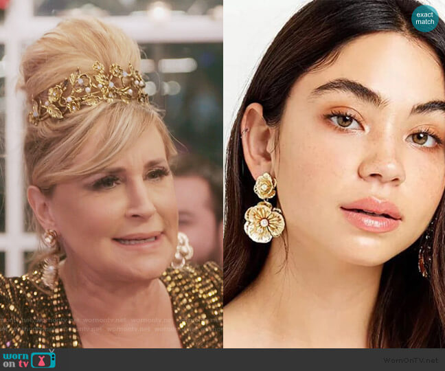 Sonja Floral Pearl Dangle Earrings worn by Sonja Morgan on The Real Housewives of New York City