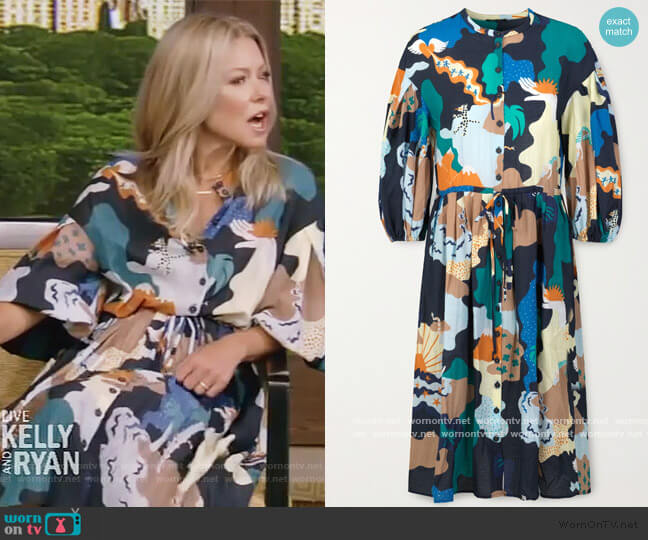 Stine Goya + NET SUSTAIN India printed voile dress worn by Kelly Ripa on Live with Kelly and Mark