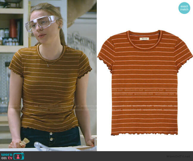 Madewell Stripe Print Cropped Baby T-Shirt worn by Sterling Wesley (Maddie Phillips) on Teenage Bounty Hunters
