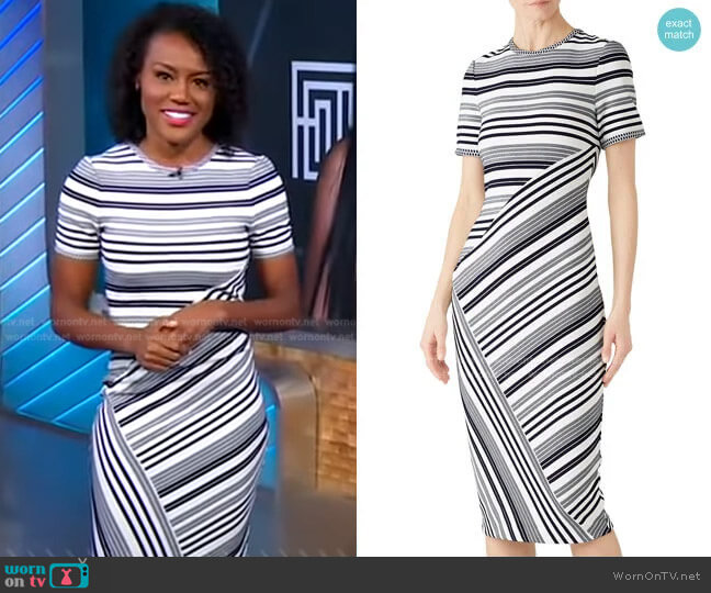 Badgley Mischka Striped Sheath Dress worn by Janai Norman on Good Morning America