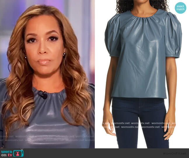 Tanya Taylor Carol Faux Leather Puff Sleeve Top worn by Sunny Hostin on The View