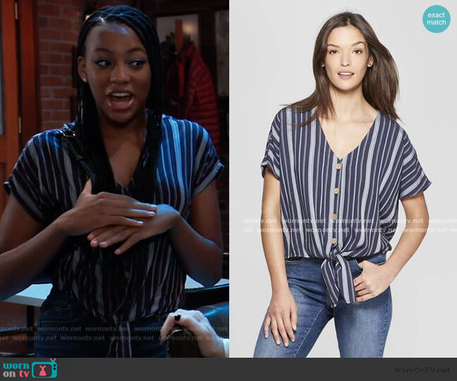 Universal Thread Stripe Short Sleeve Top worn by Trina (Sydney Mikayla) on General Hospital