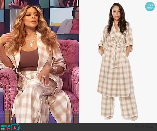 The Cara Santana Collection She Loves the Attention Plaid Trench worn by Wendy Williams on The Wendy Williams Show