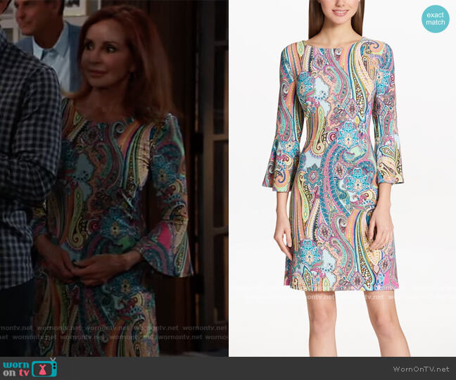 Tommy Hilfiger Paisley Bell-Sleeve Dress worn by Bobbie Spencer (Jackie Zeman) on General Hospital