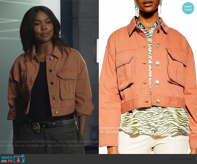 Topshop Brown Cropped Denim Jacket worn by Sydney Burnett (Gabrielle Union) on LA's Finest