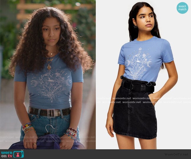 Topshop Blue Diamante Mystic Child T-Shirt worn by Julie (Madison Reyes) on Julie and the Phantoms
