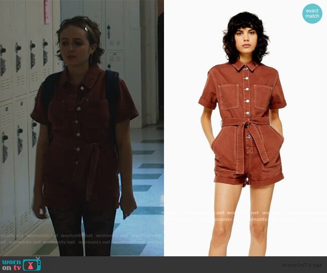 Topshop Rust Button Down Denim Romper worn by Isabel  (Sophie Reynolds) on LA's Finest